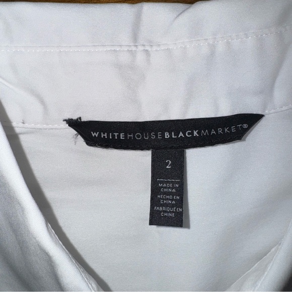 White House Black Market White Long Sleeve Button Up Shirt Blouse Lace Sleeve 2 - Picture 6 of 9